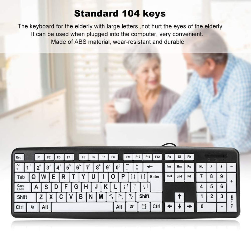 [Australia - AusPower] - Zopsc-1 Wired USB Wired Keyboard USB Keyboard Low Vision Keyboard Black Computer Keyboard with White Large Print Keys(Black) 