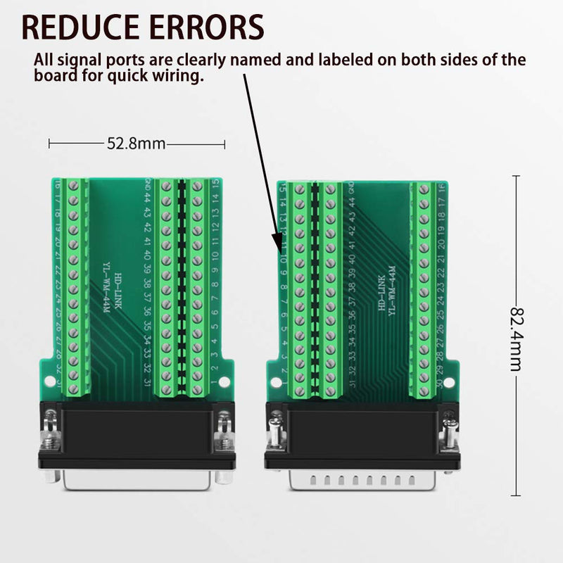 [Australia - AusPower] - ANMBEST DB44 Solderless Connector, Female D-SUB to 44-pin Port Terminal Adapter Breakout Board with Bolts DB44 Female 