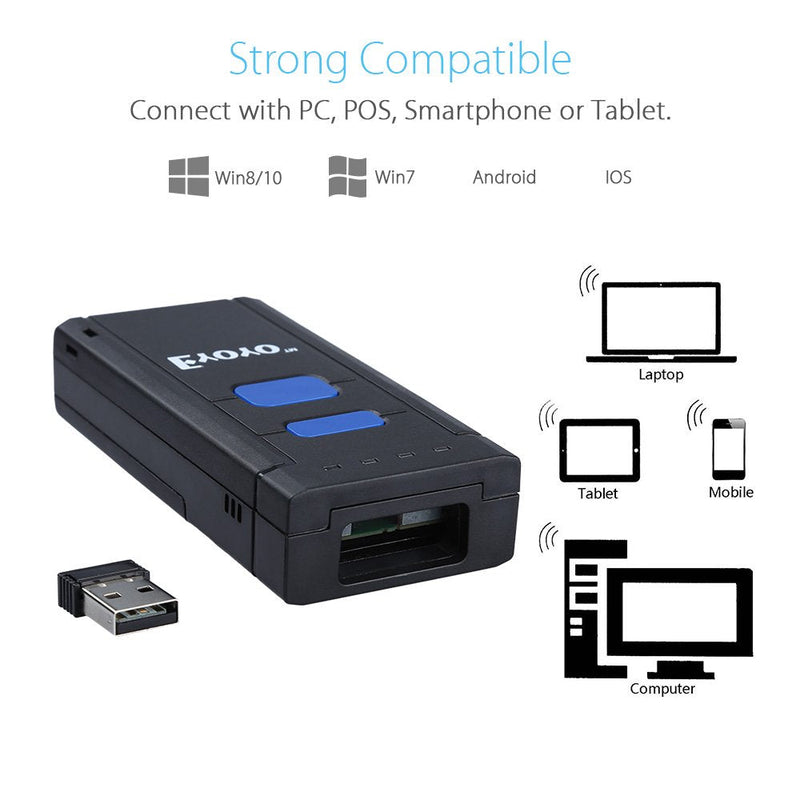 [Australia - AusPower] - Eyoyo Mini 1D Wireless Barcode Scanner Bluetooth,3-in-1 Bluetooth&2.4G Wireless&Wired Connection, Portable Inventory Bar Code Reader Compatible with iPhone, Android, Windows, Mac Tablets or Computers 