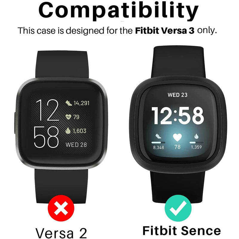 [Australia - AusPower] - [2Pack] EBIZCITY Screen Protector with Tempered Glass Cover Compatible with Fitbit Versa 3, All-Around Ultra-Thin Bumper Full Coverage Hard PC Cover Protective Case for Versa 3 Smartwatch 