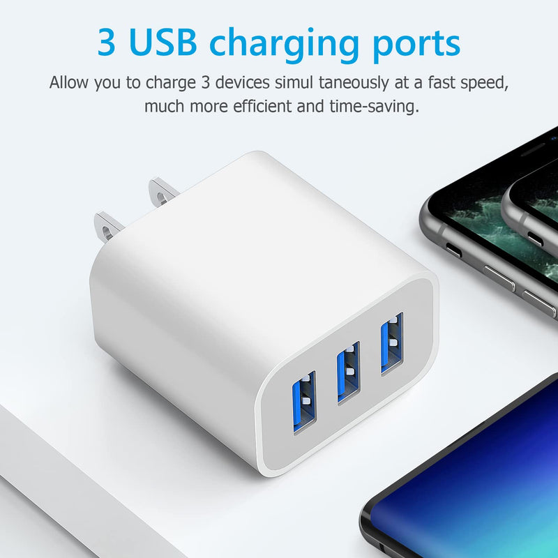 [Australia - AusPower] - USB Wall Charger, 2Pack Amoner Upgraded 15W 3-Port USB Charging Blocks iPhone Plug Adapter Wall Charger Cube for iPhone 14 13 12 11 Pro Max 10 SE X XS 8 Plus Galaxy S22 S21 S20 Android Phones 