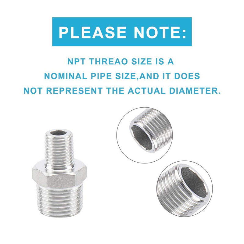 [Australia - AusPower] - Feelers Reducing Hex Nipple, 304 Stainless Steel 1/2"x 1/4" NPT Male Pipe Fitting Reducer Nipple Adapter (Pack of 2) 1/2"x1/4"(2pcs) 