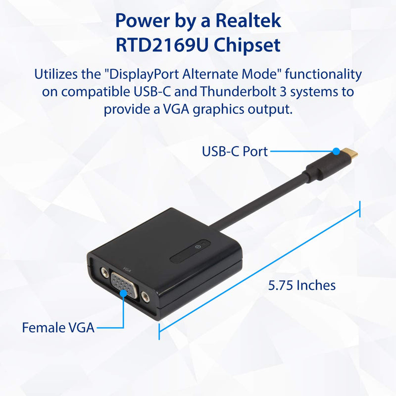 [Australia - AusPower] - USB Type-C to VGA Adapter. Support Resolution up to 1080p. Bus-Powered. Fully Plug-n-Play. Thunderbolt 3 