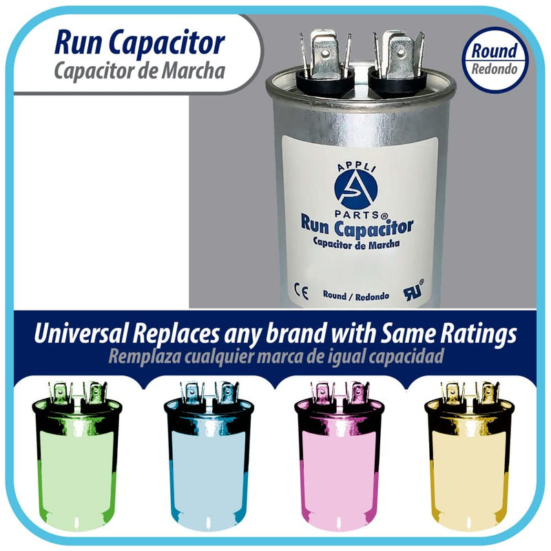 [Australia - AusPower] - Appli Parts Run Capacitor for ac 7.5 Mfd uF (microfarads) 370 VAC or 450 VAC CBB65 Round Universal fit for hvac and other applications 2-1/2 in High 1-1/2 in Wide CON-7.5-450 