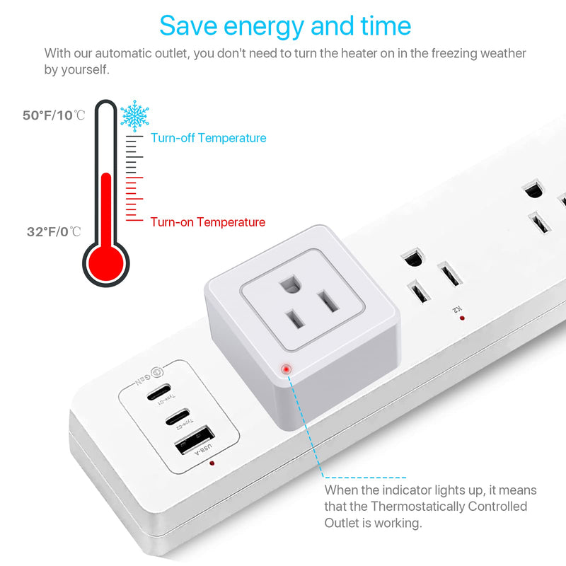[Australia - AusPower] - Ehaijia Thermostatically Controlled Outlet, Cold Weather Thermo Plug, Automatic Switch On Below 32°F&Off Over 50°F, Free from Turn Heater On by Yourself in Freezing Weather,Save Energy and Effort Single outlet 