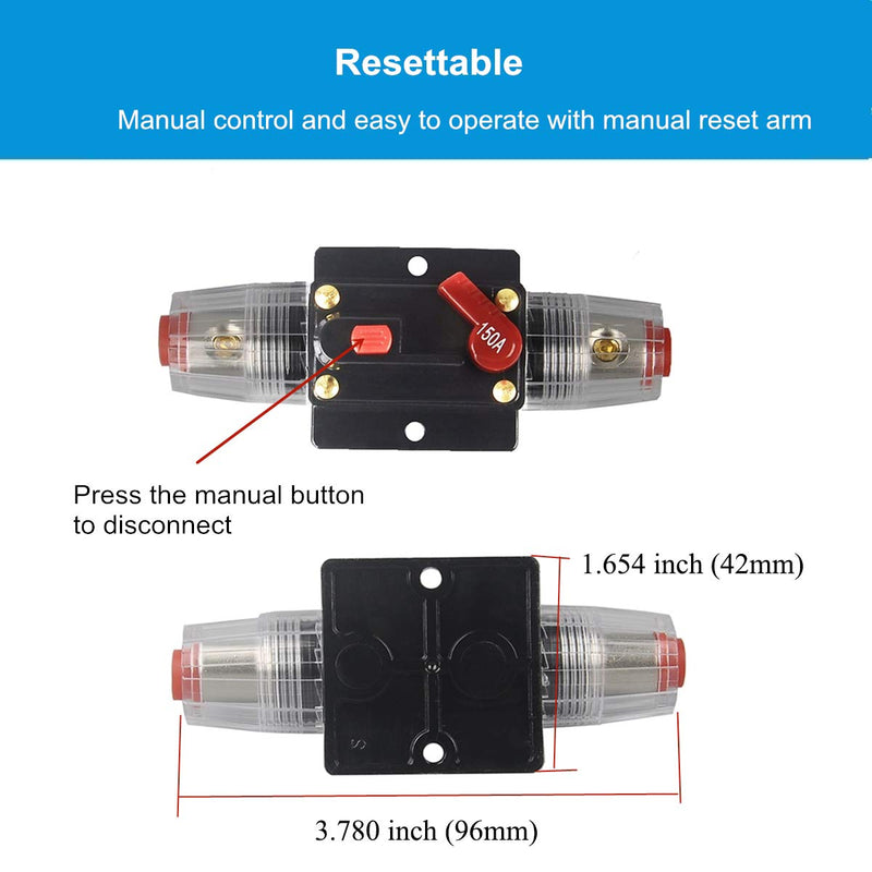 [Australia - AusPower] - WOHHOM 100A/150A Audio Circuit Breaker Auto Car Stereo Inline Fuse Holders Inverter, Manual Reset 12V-24V DC for Automotive Marine Boat Audio System Protection (100A) WA100A 