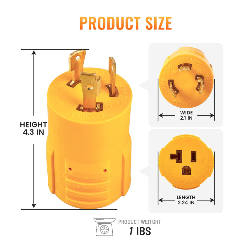 [Australia - AusPower] - MECMO Shore Power NEMA L5-30P to 5-15/20R RV Generator Adapter Marine 30 Amp to 110 15 Amp Household Regular Inlet Connector, 30A 3 Prong Locking Generator Male Plug L5-30P to 5-15R 5-20R Female Cord 