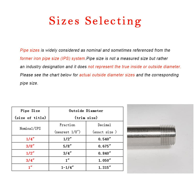 [Australia - AusPower] - Quickun 304 Stainless Steel Nipple Pipe Fitting, 1/2" NPT x 1/2" NPT Male Malleable Nipple Cast Pipe 4" Length 