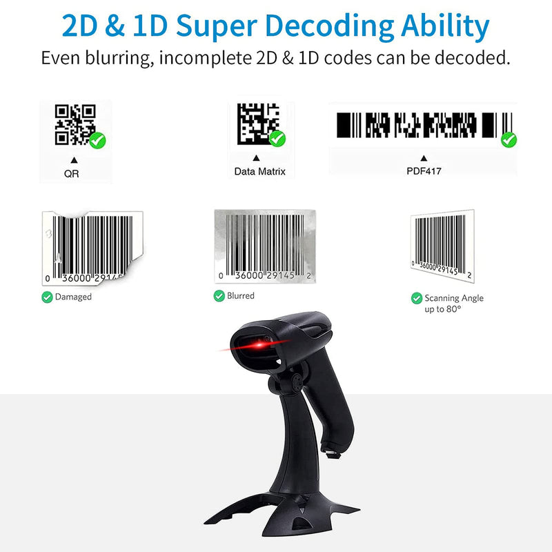 [Australia - AusPower] - 2D QR Barcode Scanner with Stand, 2.4G Wireless & Bluetooth & Wired USB Bar Code Scanner, for Computer POS Warehouse Inventory Library QR Bluetooth scanner 