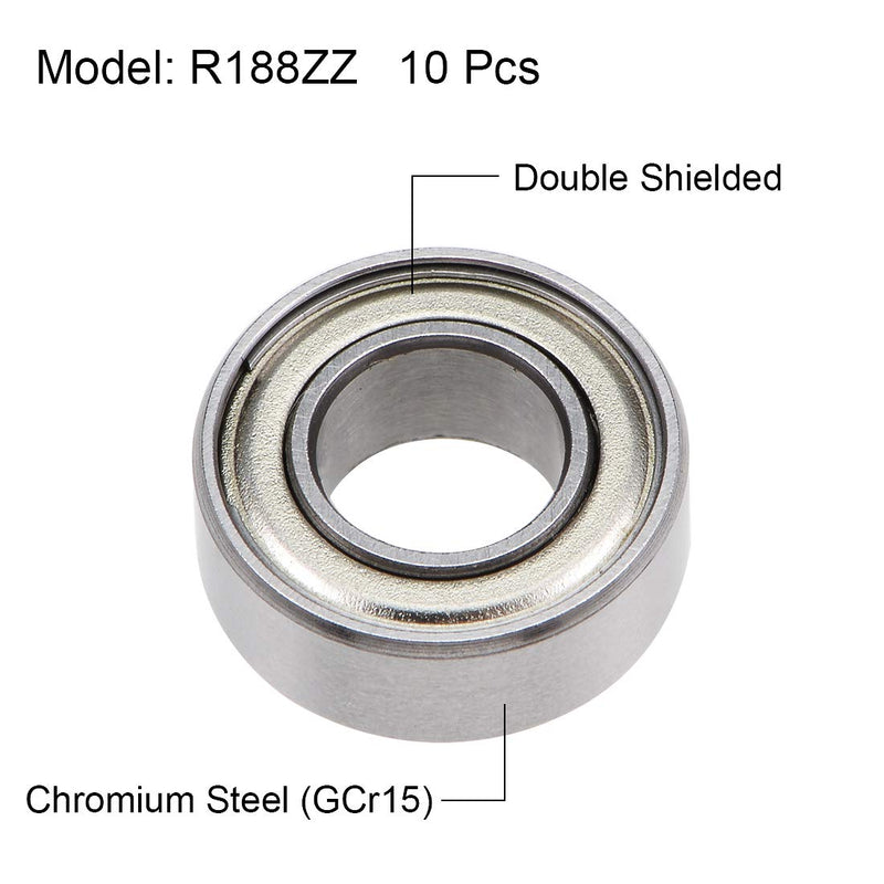 [Australia - AusPower] - uxcell R188ZZ Deep Groove Ball Bearings Z2 1/4 Inch x 1/2 Inch x 3/16 Inch Double Shielded Chrome Steel 10pcs 
