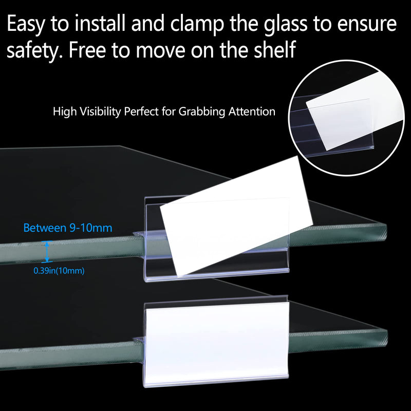 [Australia - AusPower] - 40 pcs Label Holders for Glass Shelving Plastic Label Holder Price Tag Retail Sign PVC Clear Shelf Label Holder for Glass Shelving (Includes 50 Pieces Blank Paper)) 10mm ( 40 pcs) 