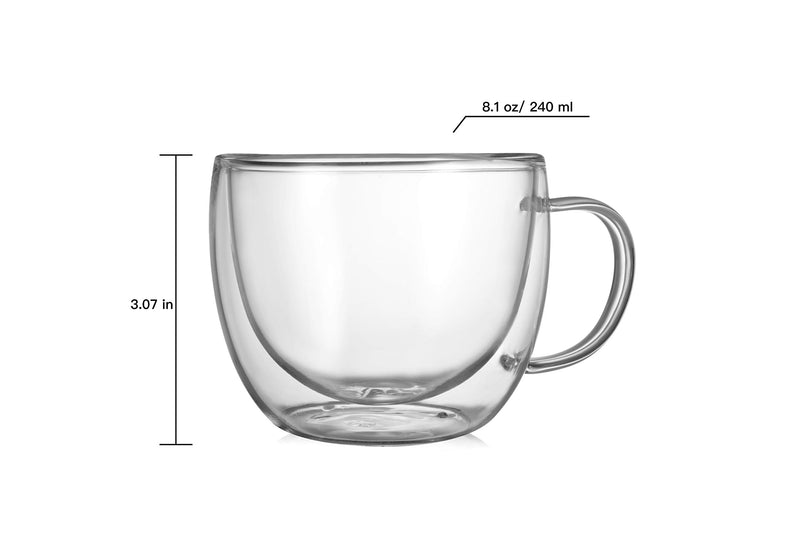 [Australia - AusPower] - CnGlass Cappuccino Glass Mugs 8.1oz,Clear Coffee Mug Set of 2 Espresso Mug Cups,Double Wall Insulated Glass Mug with Handles(Latte Glasses,Tea) 8.1OZ/240ML 