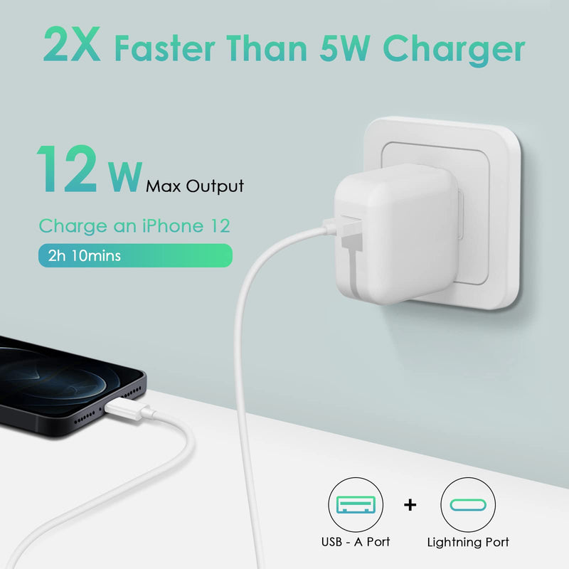 [Australia - AusPower] - iPad Charger iPhone Charger, 12W Foldable USB Charger Block USB Wall Charger with 3FT USB to Lightning Cable, Phone Charger for iPad, iPad Mini, iPad Air 1/2/3, iPad Pro 10.5 Inch, iPhone 13/12/X/8/7 