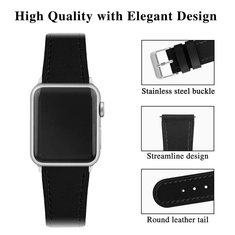 [Australia - AusPower] - Leather Bands Compatible with Apple Watch Band 42mm 44mm, Genuine Leather Smart Watch Replacement Strap Compatible for Men Women iWatch Series 6 5 4 3 2 1,SE 