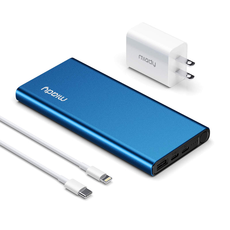 [Australia - AusPower] - Miady 10000mAh USB-C 18W PD 3.0 Portable Charger, Fast Charging Power Bank/w Mfi Certified Lightning Cable and 18W PD Charger, External Battery Pack for iPhone 13/13 Pro/Max/12/12 Pro/Max/11, etc 