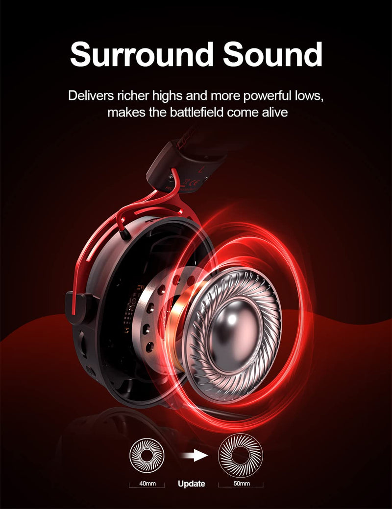[Australia - AusPower] - Wireless Gaming Headset with Microphone for PC PS5 PS4 Playstation, 2.4G USB Computer Headphones with Mic,Over-Ear Wireless Bluetooth Gamer Headsets for Laptop Mac Red 
