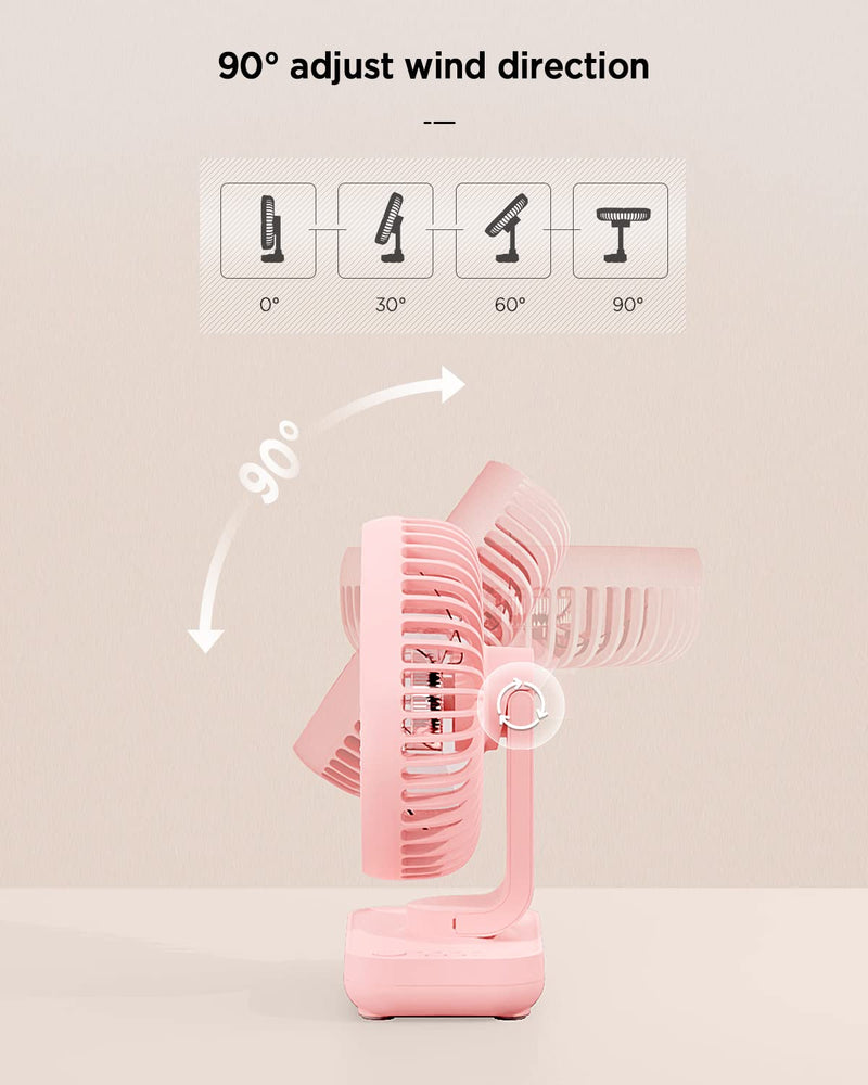 [Australia - AusPower] - EasyAcc Small Desk Fan 4000 Battery Fan, 5-23 Working Time, Upgraded Strong Wind, Ultra Quiet, Rechargeable Desk Fan 90°Tilt Air Circulate Portable Fan 4 Speed USB Fan For Office Bedroom Home Travel 5 inch - Pink 