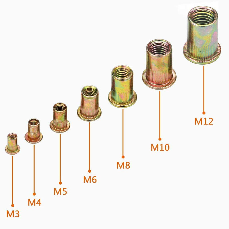 [Australia - AusPower] - Rivet Nut, LOKMAN 175PCS Metric Rivet Nut Kit Carbon Steel Flat Head Threaded Insert Nut Assorted in M3 M4 M5 M6 M8 M10 M12, Knurled Body (Rivet Nut Kit 1) Rivet Nut Kit 1 