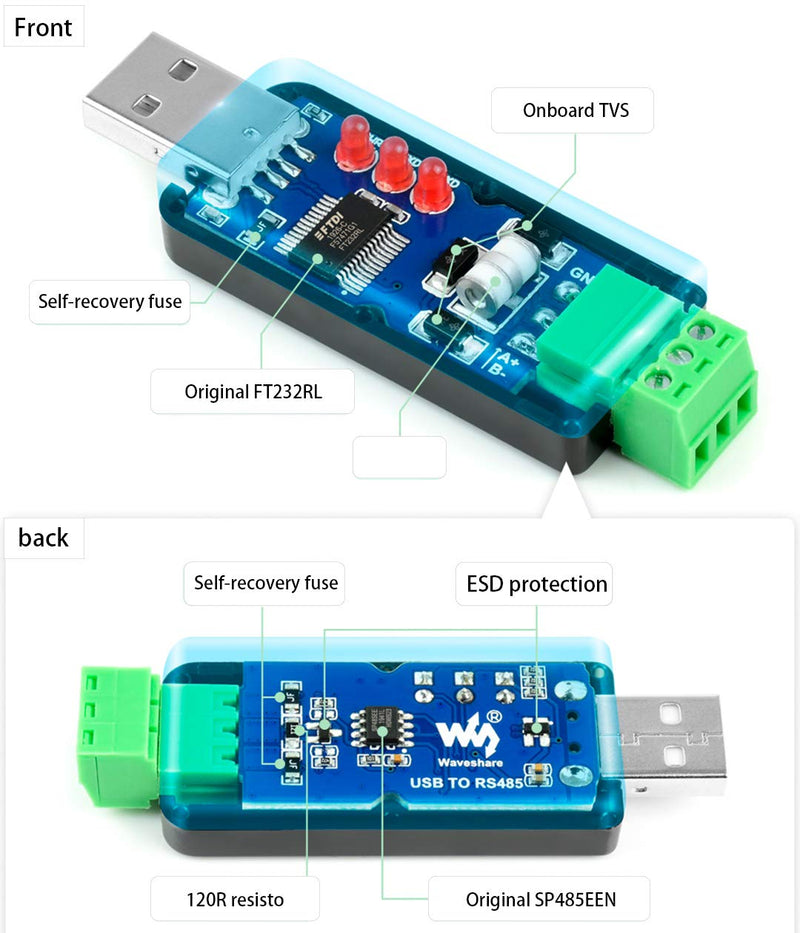 [Australia - AusPower] - Industrial USB to RS485 Converter Adapter Original FT232RL Fast Communication Embedded Protection Circuits Resettable Fuse ESD Protection TVS Diode etc Automatic Transceiving 