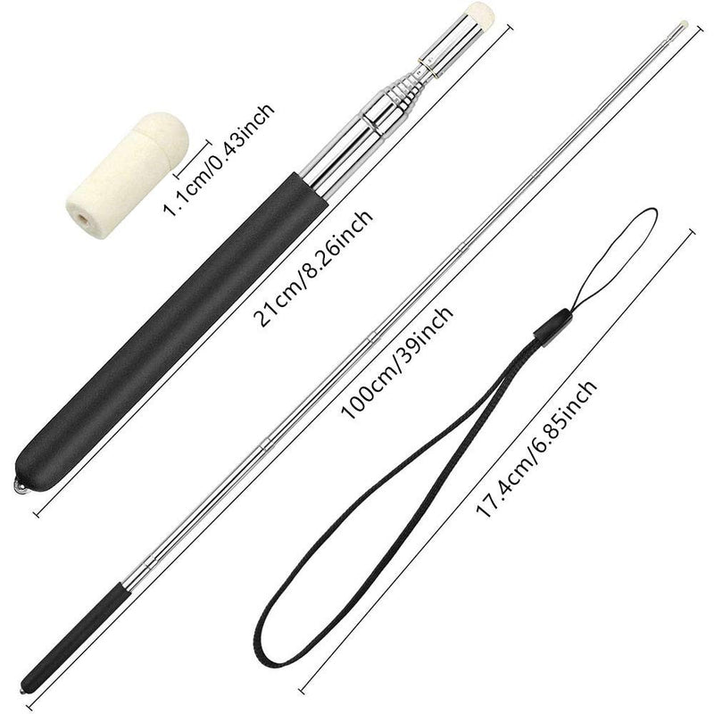 [Australia - AusPower] - Telescopic Teacher Pointer Stick with Hand Lanyard 2 Pack, Teaching Pointer for Classroom, Hand Pointer Extendable Pointer Stick Retractable Pointer Handheld Presenter Whiteboard Pointer (Black) 