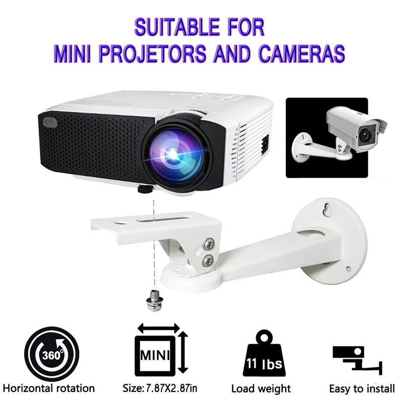 [Australia - AusPower] - Mini Projector Wall Mount Adjustable Projector Mount Length 7.9 in Rotation 360° Tilt 60° Load 11 lbs Cable Management Hole White Coating Thick Steel as Projector CCTV DVR Camcorder Camera Wall Mount 