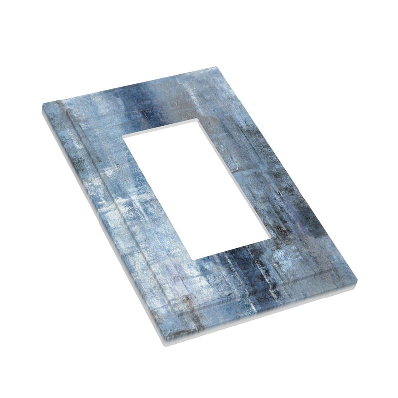[Australia - AusPower] - 1 Gang Single GFCI/Decorator Rocker Outlet Light Switch Wall Plate Cover Modern Gallery Navy Indigo Blue Gray Abstract Grey Brush Art Paint Blue Grey Decorative One Device Electrical Faceplate Dimmer 1-Gang Decorator Teal Turquoise Blue Art Abstract 