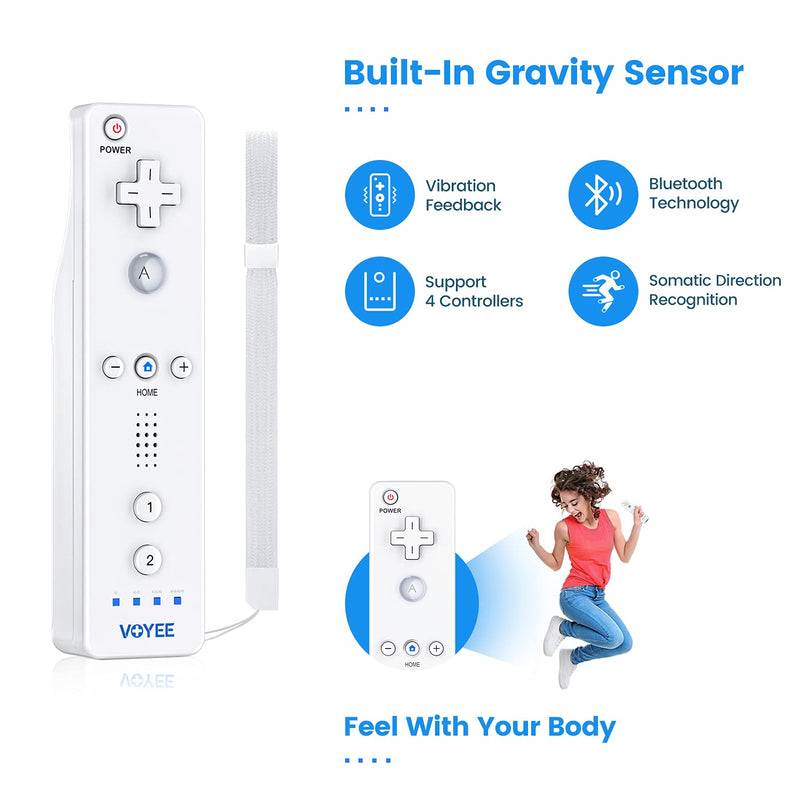 [Australia - AusPower] - VOYEE Wii Remote Controller, Wii Controllers Built in 3-Axis Motion Plus, Wireless Gaming Controller Compatible with Nintendo Wii/Wii U Console - with Silicone Case | Wrist Strap (White) White 