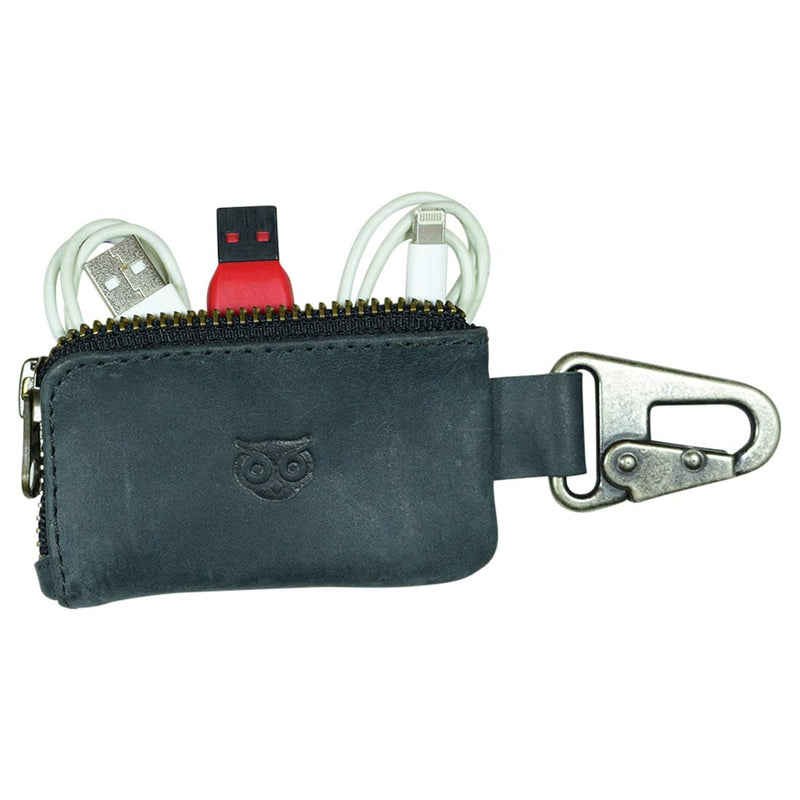 [Australia - AusPower] - Hide & Drink, Rustic Leather Car Key Holder, Headphone & Charging Cables, Memory Cards, Flash Drives, Lighters, Cash Zipper Case with Clasp, Handmade Includes 101 Year Warranty :: Charcoal Black 