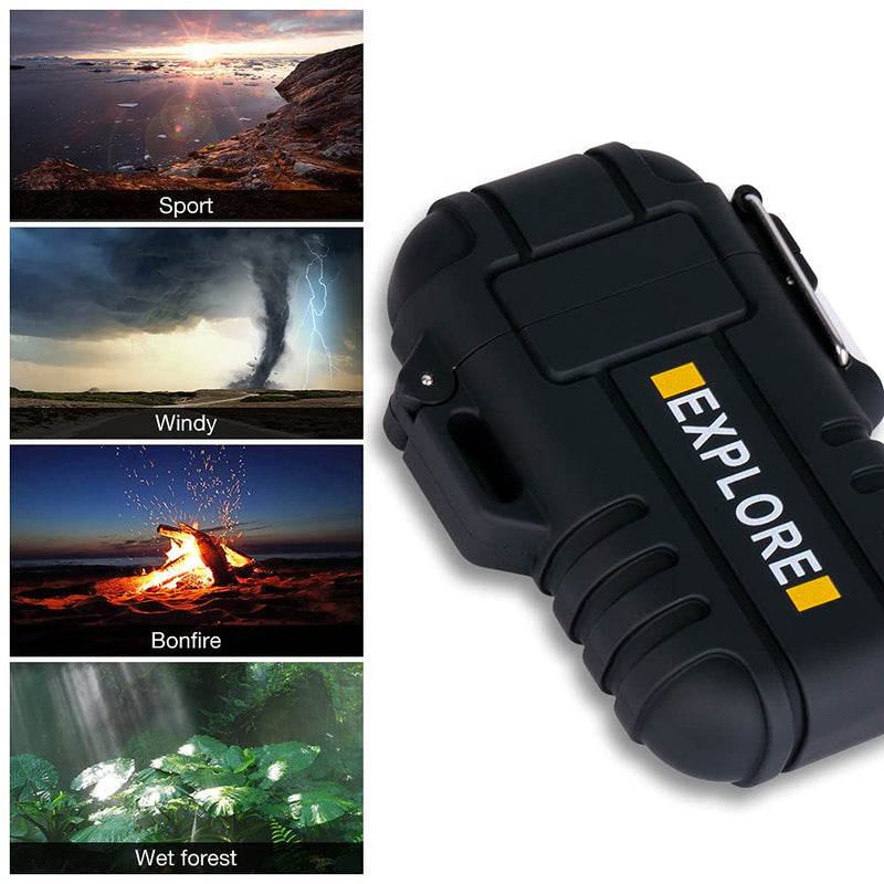 [Australia - AusPower] - Lighter,USB Rechargeable Lighter,Windproof Arc Lighter Waterproof,Flameless Electric Lighter,Dual Arc Plasma Lighter with Emergency Whistle for Outdoor Adventure,Survival Tactical,Camping Gadgets Black 