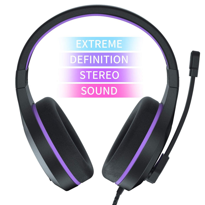 [Australia - AusPower] - Anivia Gaming Headset, Headphones with Microphone Stereo Surround for PS4 PS5 Xbox One, Noise Cancelling Over Ear Wired Headset with Soft Memory Earmuffs, Compatible PC Laptop Switch Nintendo Black Purple-601 