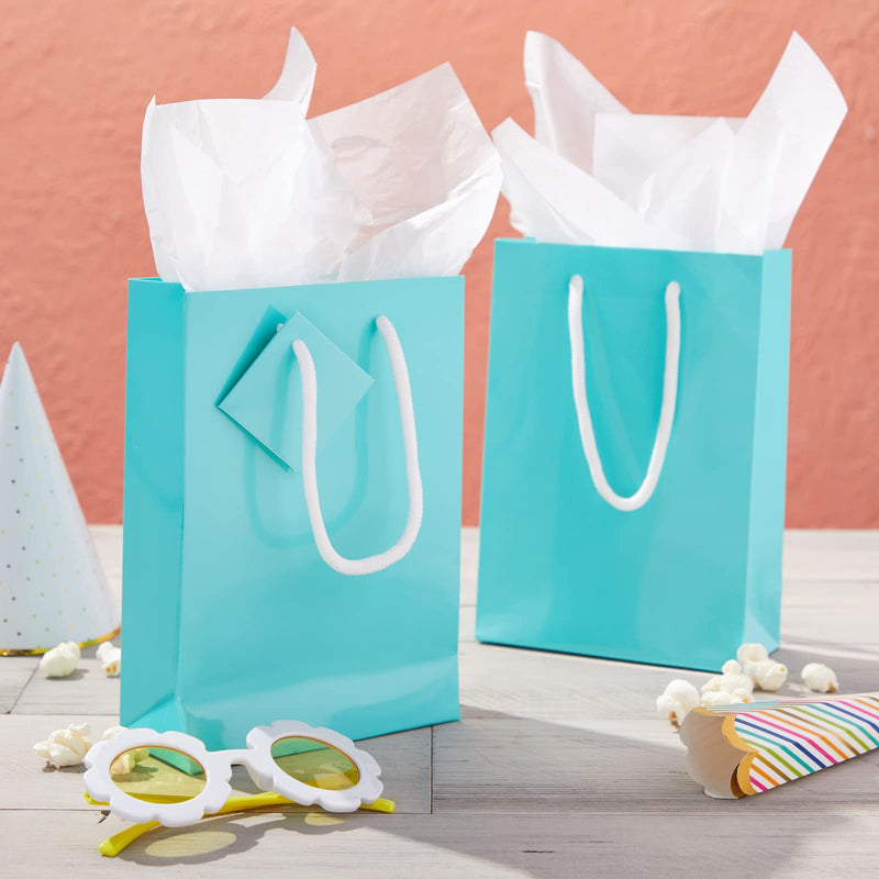 [Australia - AusPower] - Small Teal Party Favor Gift Bags with Handles, Tissue Paper (5.5 x 7.9 In, 20 Pack) 