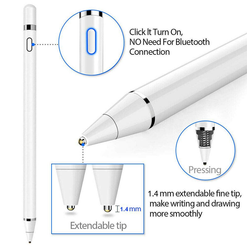 [Australia - AusPower] - Stylus Pencil Compatible for Apple,Active Stylus Pen for Touch Screens, 1.5mm Metal Fine Point High Sensitivity Digital Stylus Pen Compatible with iPad,Android Tablet and Other Touch Screen (White) 