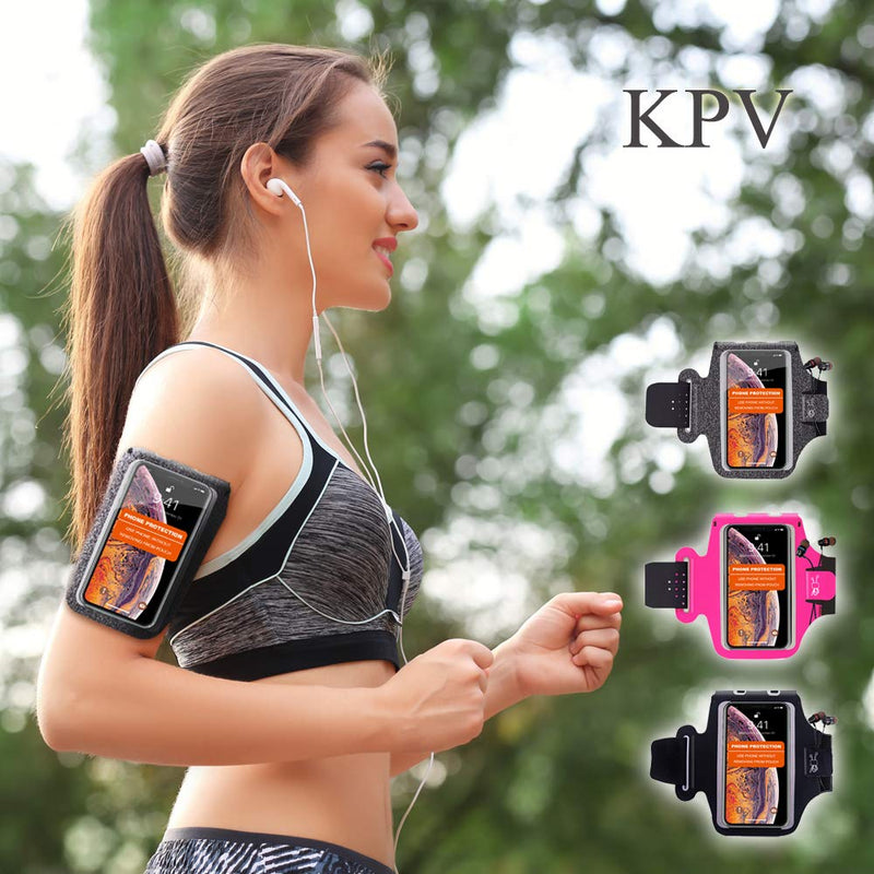 [Australia - AusPower] - KPV Waterpoof Cell Phone Armband with Adjustable Elastic Band & Card Holder fits for iphone11 Pro Max Xs Xr X 8 7 6 Plus/Samsung Galaxy for Sports, Walking, Jogging, Hiking (Black) Black 