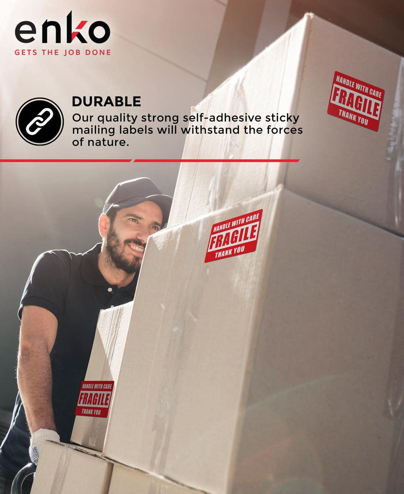 [Australia - AusPower] - enKo - 2 x 3 Inch Fragile Stickers Handle with Care Warning Packing Shipping Label - Permanent Adhesive (1 Roll, 500 Labels) 1 Roll - 500 Labels 