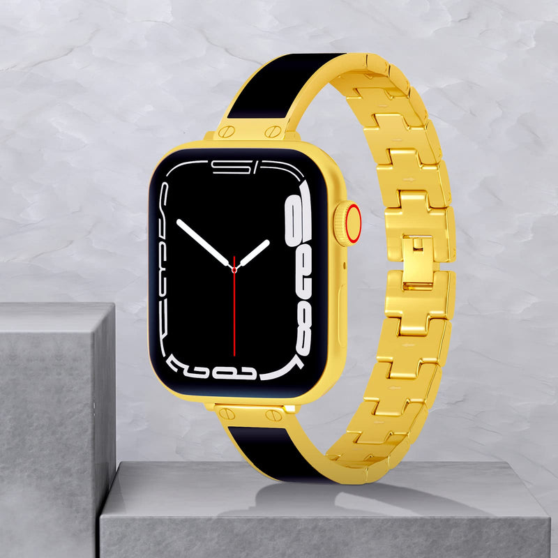 [Australia - AusPower] - Gleiven Smartwatch Band Compatible with Apple Watch Band 42mm 44mm 45mm, Easy Adjust Stainless Bracelet Wristband Jewelry Compatible Women Men for iWatch SE Series 7 6 5 4 3 2 1 Gold Strap Gold Stainless Watchband-42 42mm / 44mm / 45mm 