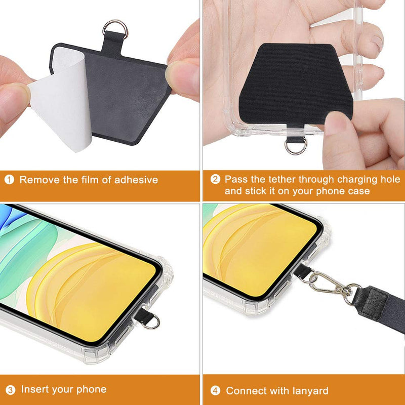 [Australia - AusPower] - 4 Pack Phone Tether Tab, COCASES Phone Lasso Replacement Part for Cell Phone, Safety Lanyard Patch (Black x4) Black x4 