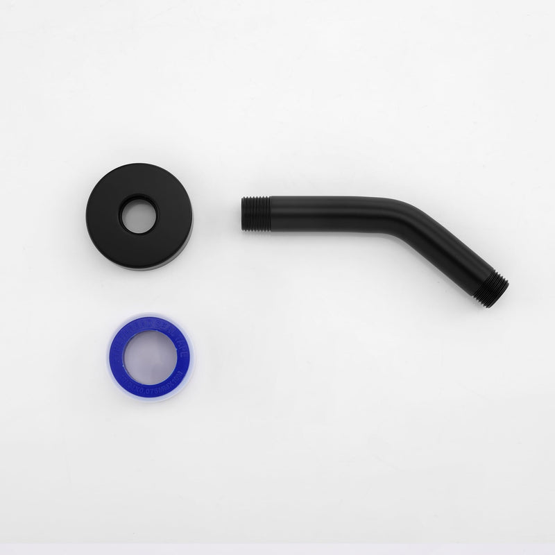 [Australia - AusPower] - Senhozi Shower Extension Arm with Flange and Teflon Tap, 6 Inch Shower Extension Pipe Matte Black for Fixed Shower Head, Stainless Steel Shower Head Extender, SE001BK 