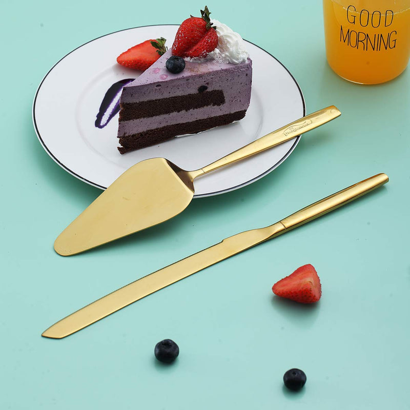 [Australia - AusPower] - Berglander Gold Cake Pie Pastry Servers, Gold Cake Serving Set,Cake Knife and Server Set Perfect For Wedding, Birthday, Parties and Events 1. Gold Serving Set 