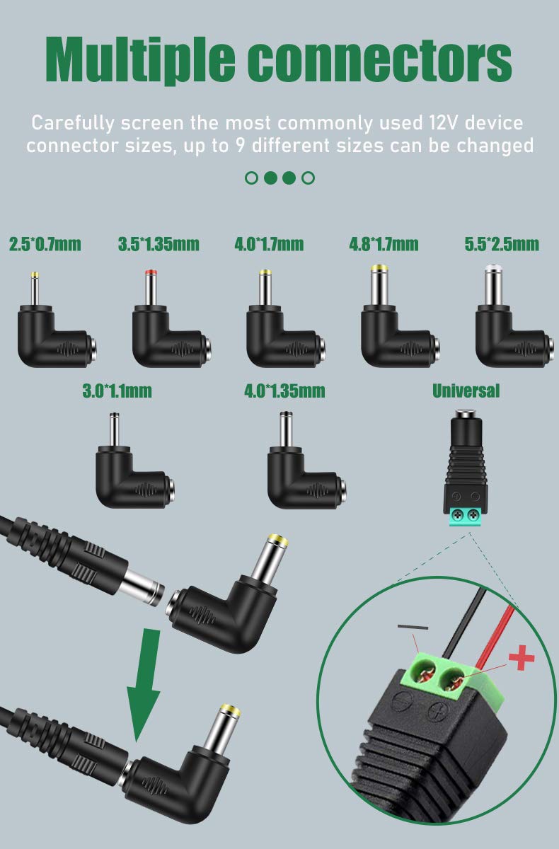 [Australia - AusPower] - Czepa 12v Car dc Charger Power Cord with 8 Connectors for Cigarette Lighter Portable DVD Player, Car DVR, GPS, Bluetooth Speakers, Breast Pump, Car Refrigerator, Air Compressor, Heating Cup 
