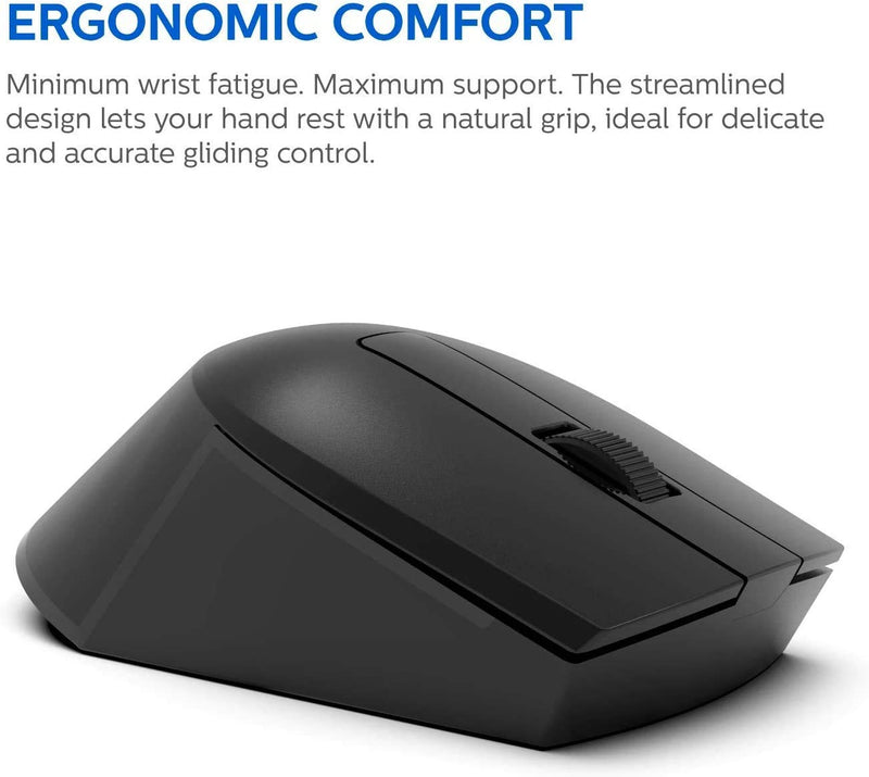 [Australia - AusPower] - PHILIPS Wireless Mouse 3-Button Ergonomic Optical Mouse 1600 DPI with Nano Receiver for Windows, Computer, Laptop, MacOS, Xbox One, PS4 & More — USB Plug and Play 