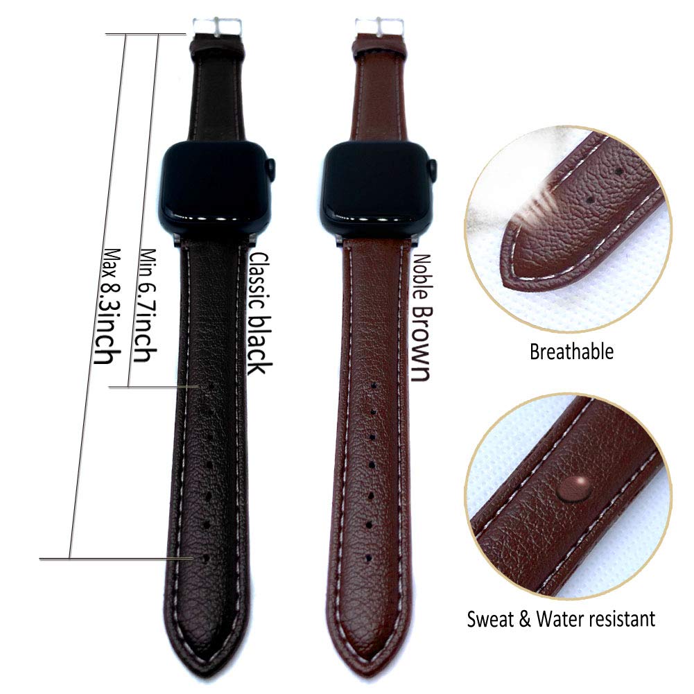 [Australia - AusPower] - DONGMIN Smart Watch Bands for Women 2 Pack, fine Leather Durable for Apple Watch Bands 38mm 40mm, Replacement Compatible with IWatch Series 4/5/6 SE + 2 Free Hand Rope by DONGMIN 