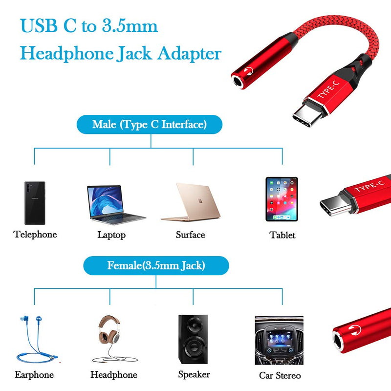 [Australia - AusPower] - APETOO USB C to 3.5mm Headphone Jack Adapter, USB Type C to Aux Audio Dongle Hi-res Note 10 Plus Headphone Adapter for Samsung S20 Note 20 Ultra, Google Pixel 4 3 2 XL, OnePlus Nord 8 7 Pro Red 