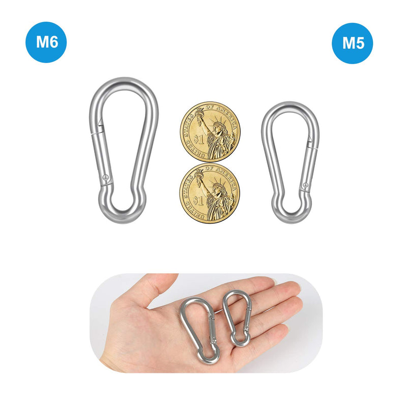 [Australia - AusPower] - 8PCS Stainless Steel Carabiner Clip Spring-Snap Hook - Lotsun ,2Inch M5 2.36 Inch M6 Heavy Duty Carabiner Clips for Keys Swing Set Camping Fishing Hiking Traveling 