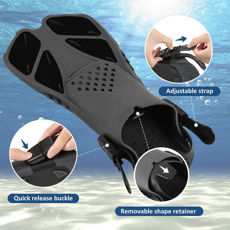 [Australia - AusPower] - Sugaroom Swim Fins Open Heel, Adjustable Snorkel Fins Diving Fins with Mesh Bag, Snorkeling Gear Flippers Travel Size Short Flippers for Lap Swimming Scuba Dive Adult Men Women Kids Black Kids JR 9-13 S/MD 