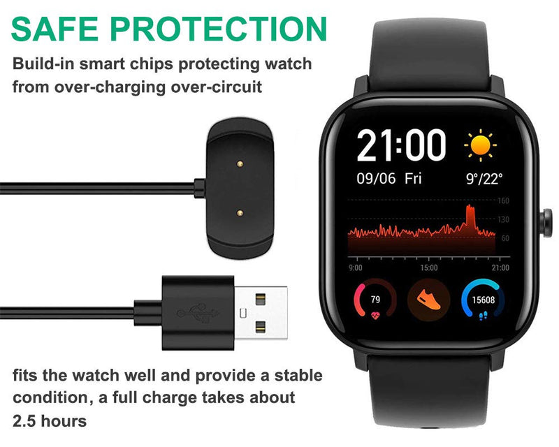 [Australia - AusPower] - Kissmart Charger Cable for Amazfit GTS 2, GTS 2 Mini, GTS 2e, GTR 2, GTR 2e, T-Rex Pro, BIP U, Zepp E/Z, USB Charging Cable Dock Cord 3.3ft Smartwatch Accessories 