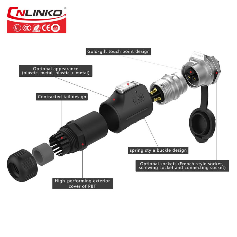 [Australia - AusPower] - CNLinko 2Pin Male Female Plug Socket Industrial Waterproof Power Connector, M16 10A Cable Circular din Connector, IP65 Connector Blind Mate Power Audio Car connectors(2Pin) 