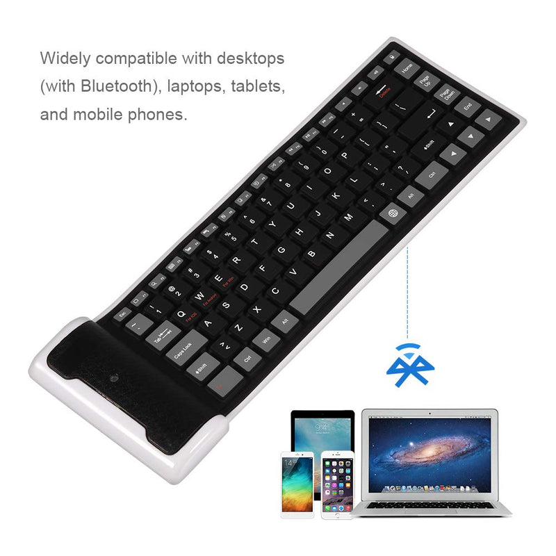 [Australia - AusPower] - Foldable Mini Keyboard,Ultra-Thin Silicone Wireless Bluetooth Keyboard,Waterproof Dustproof Radiation Proof Keyboard,87 Keys Portable Keyboard(25.5 x 9cm) black 
