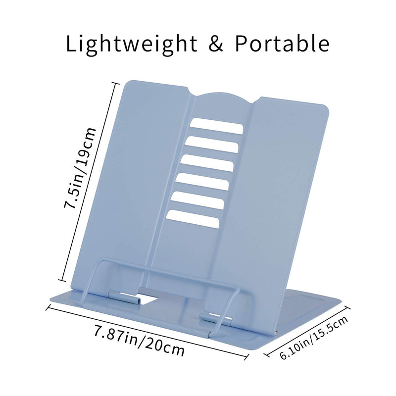 [Australia - AusPower] - Blizzow Desk Book Stand Holders for Reading Hands Free, Durable Metal Adjustable Book Stand, Sturdy Lightweight Foldable Portable Bookstand -Cookbook, Tablet, Music Book, Documents (Light Blue) Light Blue 