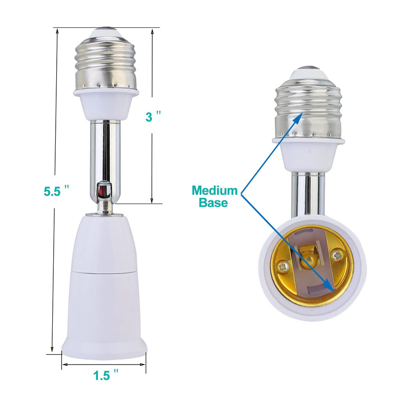 [Australia - AusPower] - [2 Pack] Borju Light Socket Extender, Medium Base, Extend Light Socket Position, Adjust Light Socket Direction, White 2 