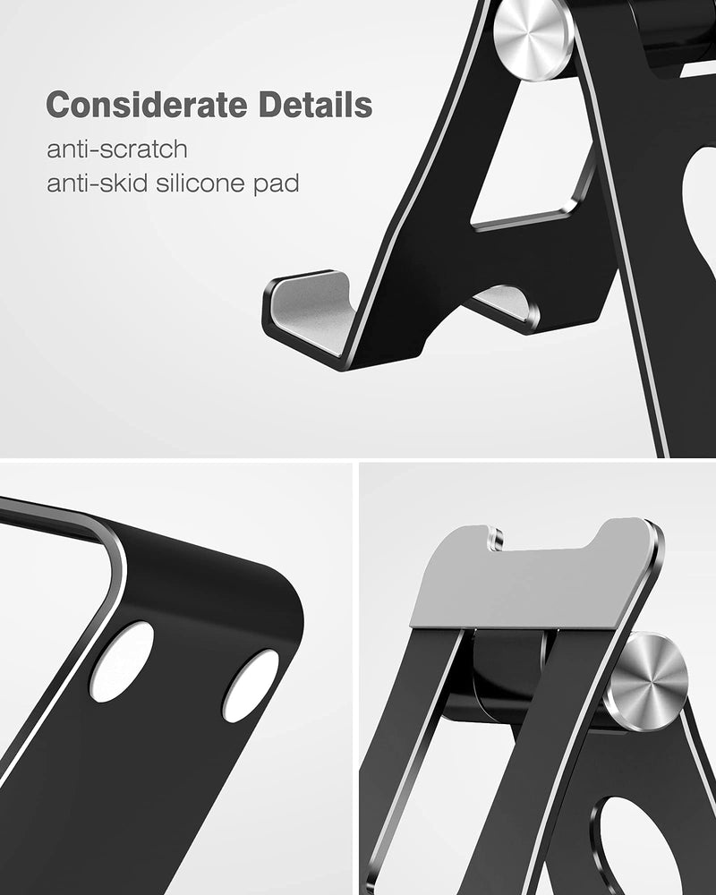 [Australia - AusPower] - Adjustable Cell Phone Stand for Desk, CreaDream Aluminum Desktop Phone Holder with Bigger Body and Longer Arm, Supper Stability, Compatible with All Mobile Phones,iPhone,iPad,Tablet(4-10in)-Black Black 